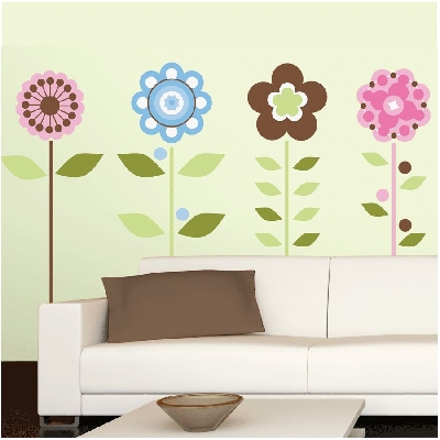 Samolepící dekorace na zeď, samolepky na stěny Květiny - inspirace pro dětský pokoj holčičky - nástěnná samolepící dekorace s přírodním motivem - dekory rostliny. Dekorační nálepky pro miminka a malé děti - dětský pokoj pro holčičky